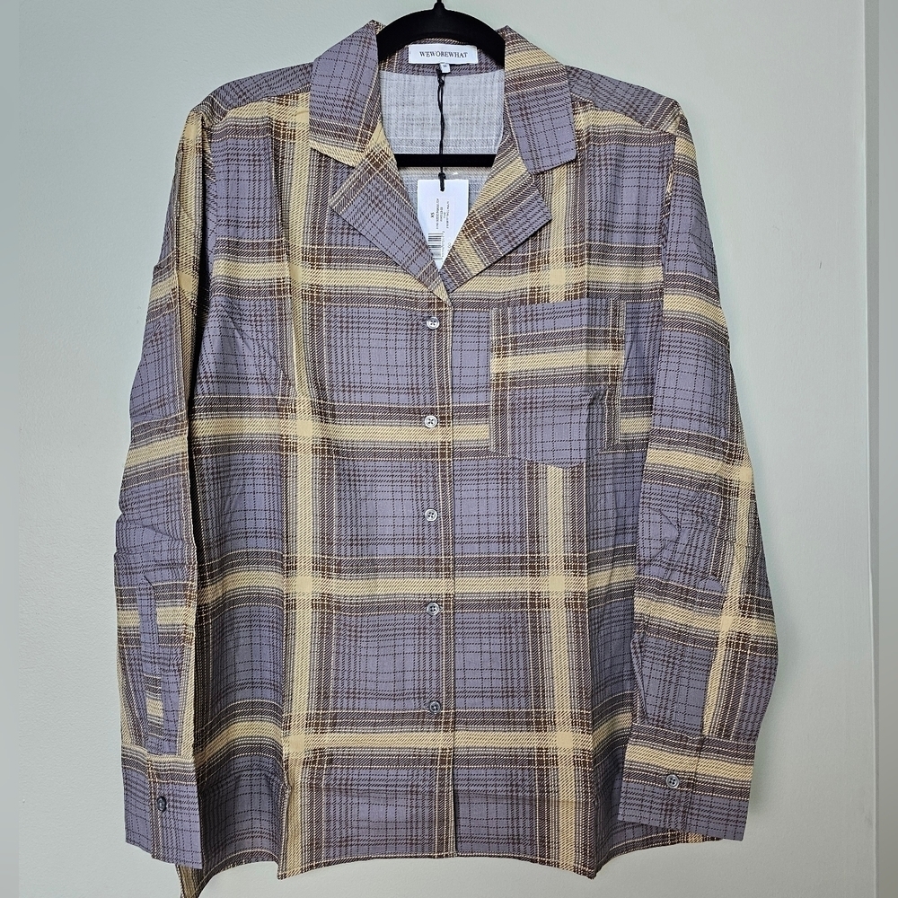WeWoreWhat Women's Sleepwear Plaid Long Sleeve Pajama Top, Size XS - Picture 5 of 12
